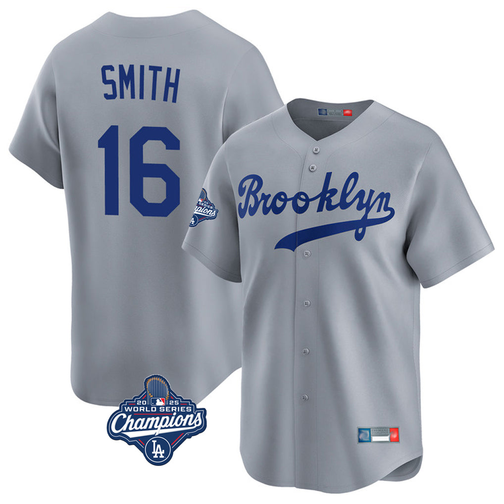 LA.Dodgers #16 Will Smith Player Gray World Series Meet Game Limited Home Hdoa Stitched Jerseys