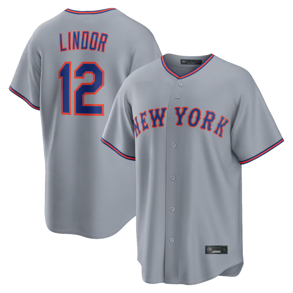 NY.Mets #12 Francisco Lindor Player Gray Road Home Game Hdoa Stitched Jerseys
