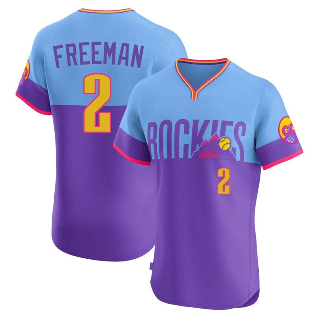 C.Rockies #2 Tyler Freeman Player Purple-Light Blue City Connect Limited Elite Home T-shirt Hdoa Stitched Jerseys