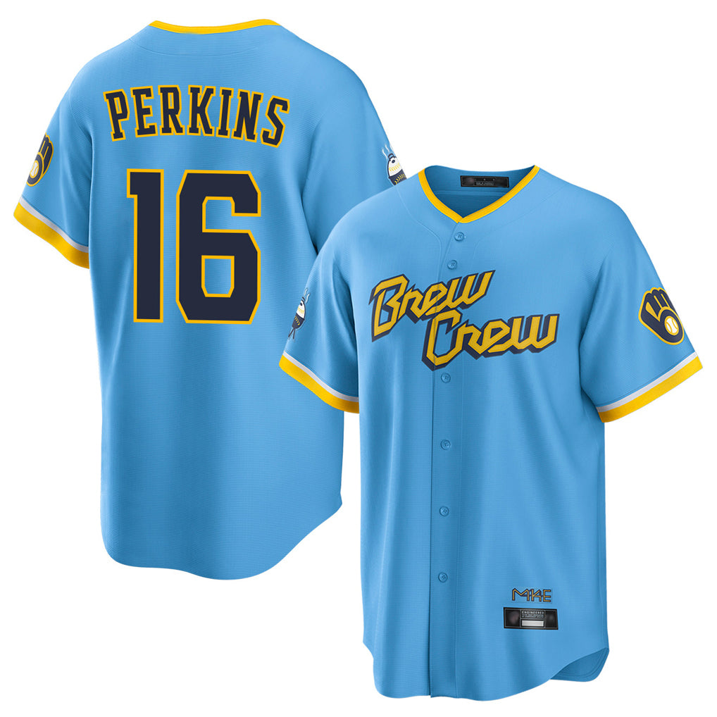 M.Brewers #16 Blake Perkins Player Light Blue City Connect Home Game Hdoa Stitched Jerseys