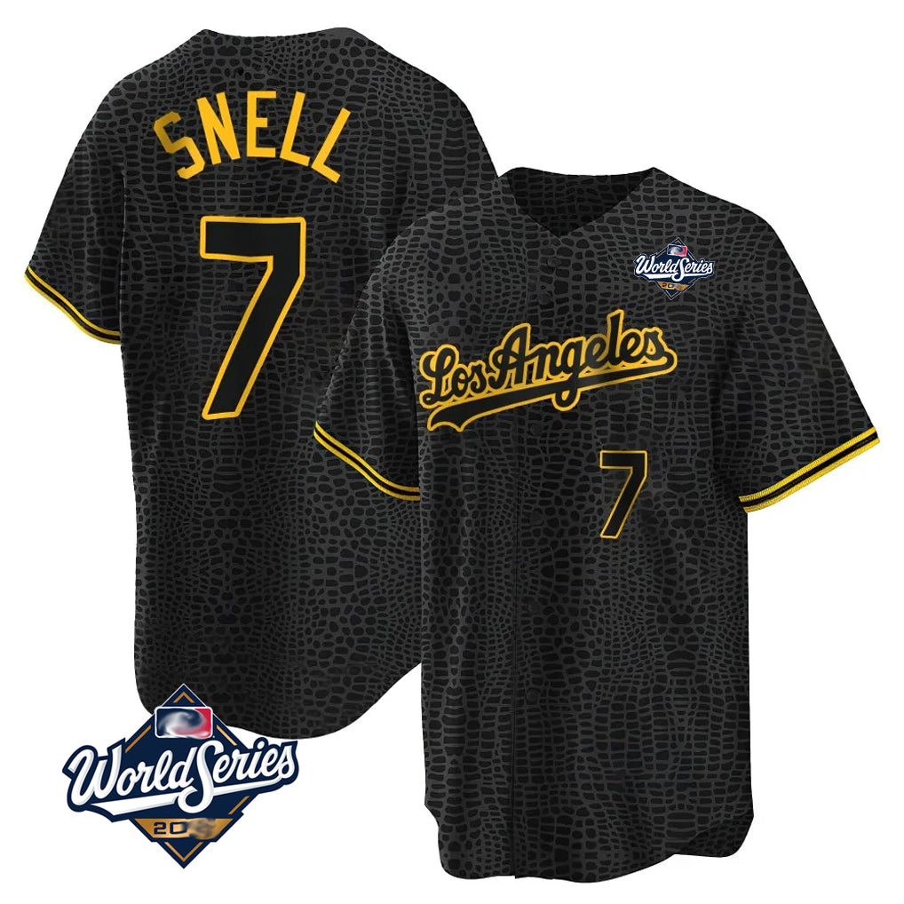 LA.Dodgers #7 Blake Snell Player Black Snake Skin City Game Home World Series Hdoa Stitched Jerseys