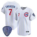 C.Cubs #7 Dansby Swanson Player White Pinstripe Vapor Premier Limited Home Hdoa Stitched Jerseys
