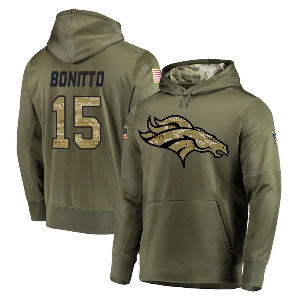 D.Broncos #15 Nik Bonitto Player Olive Salute to Service Pullover Hoodies Home Game Hdoa Stitched Jerseys
