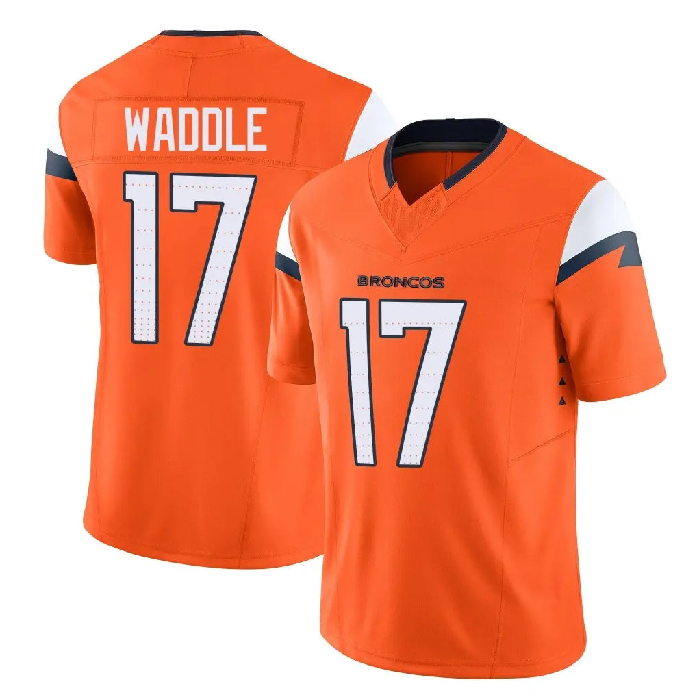 D.Broncos #17 Jaylen Waddle Player Orange Vapor F.U.S.E. Limited Home Game Hdoa Stitched Jerseys