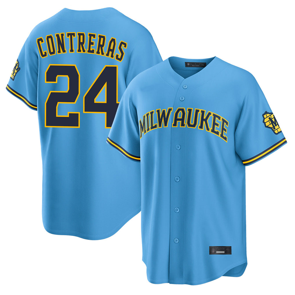 M.Brewers #24 William Contreras Player Light Blue Road Stadium Game Hdoa Stitched Jerseys