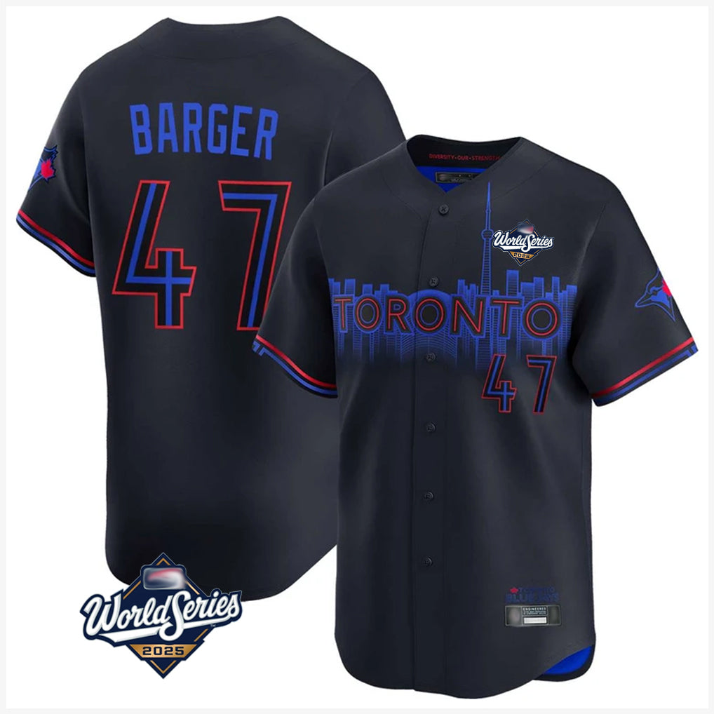 T.Blue Jays #47 Addison Barger Player Black 2025 World Series City Connect Hdoa Stitched Jerseys