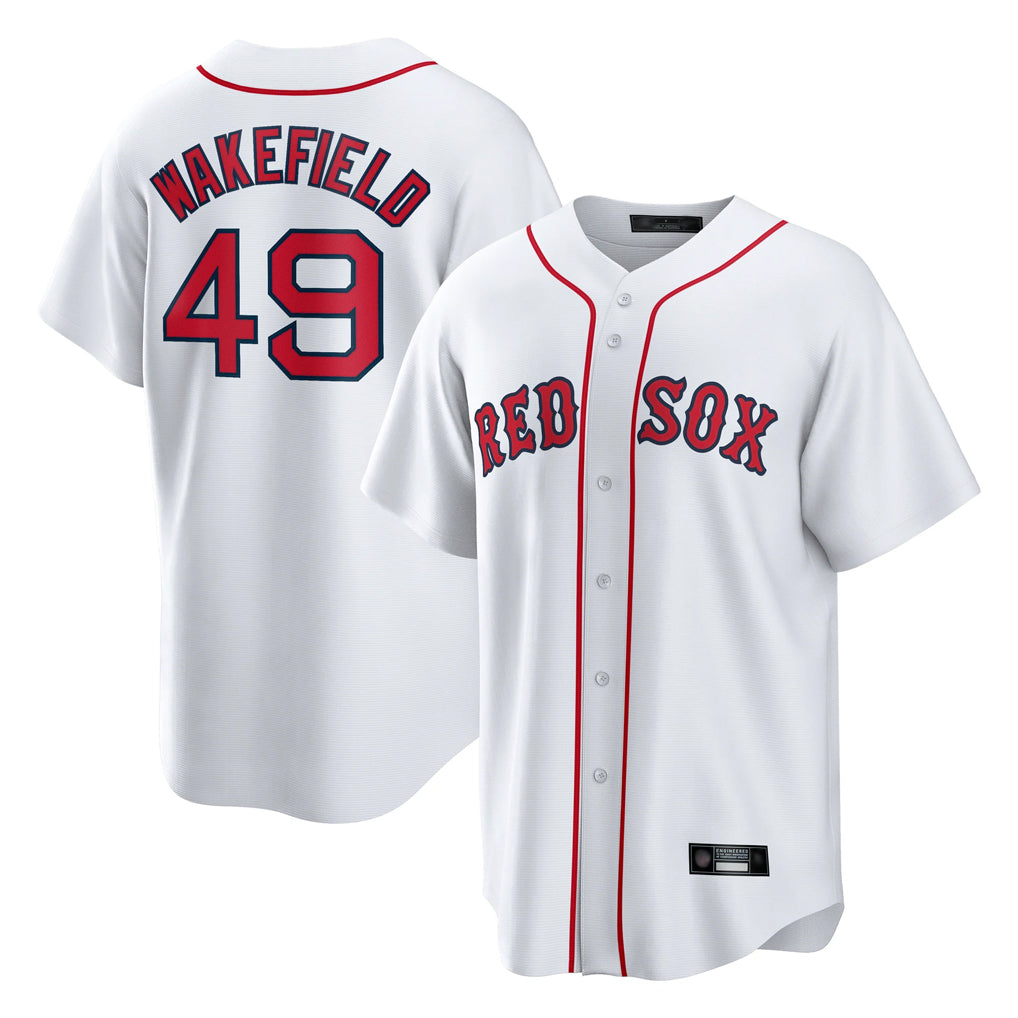 B.Red Sox #49 Tim Wakefield Player White Home Game Hdoa Stitched Jerseys