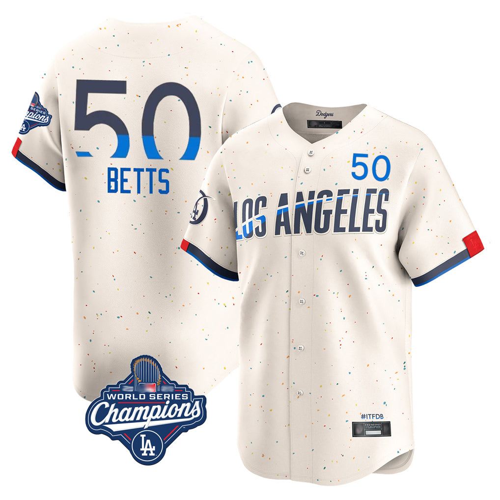 LA.Dodgers #50 Mookie Betts Player Cream World Series Meet City Connect Limited Home Hdoa Stitched Jerseys