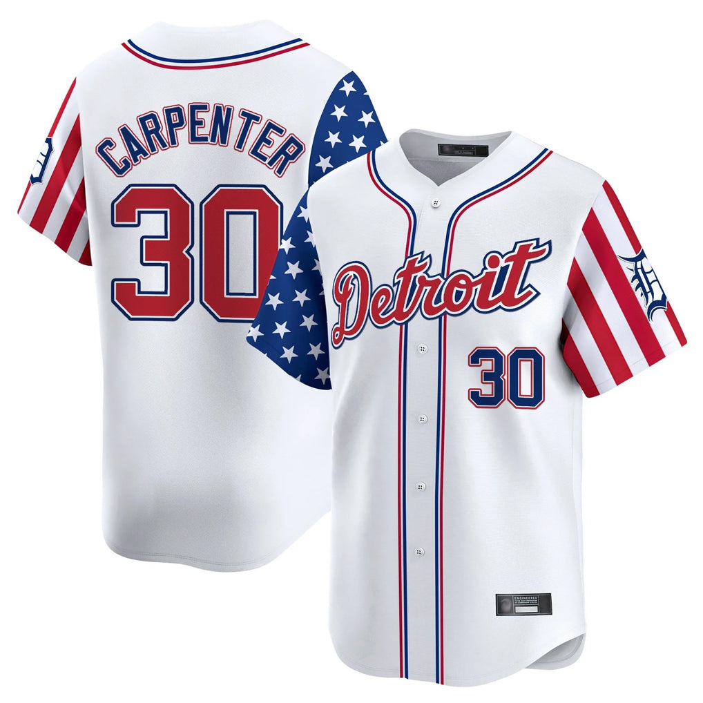 D.Tigers #30 Kerry Carpenter Player White Independence Day Vapor Premier Limited Hdoa Stitched Jerseys