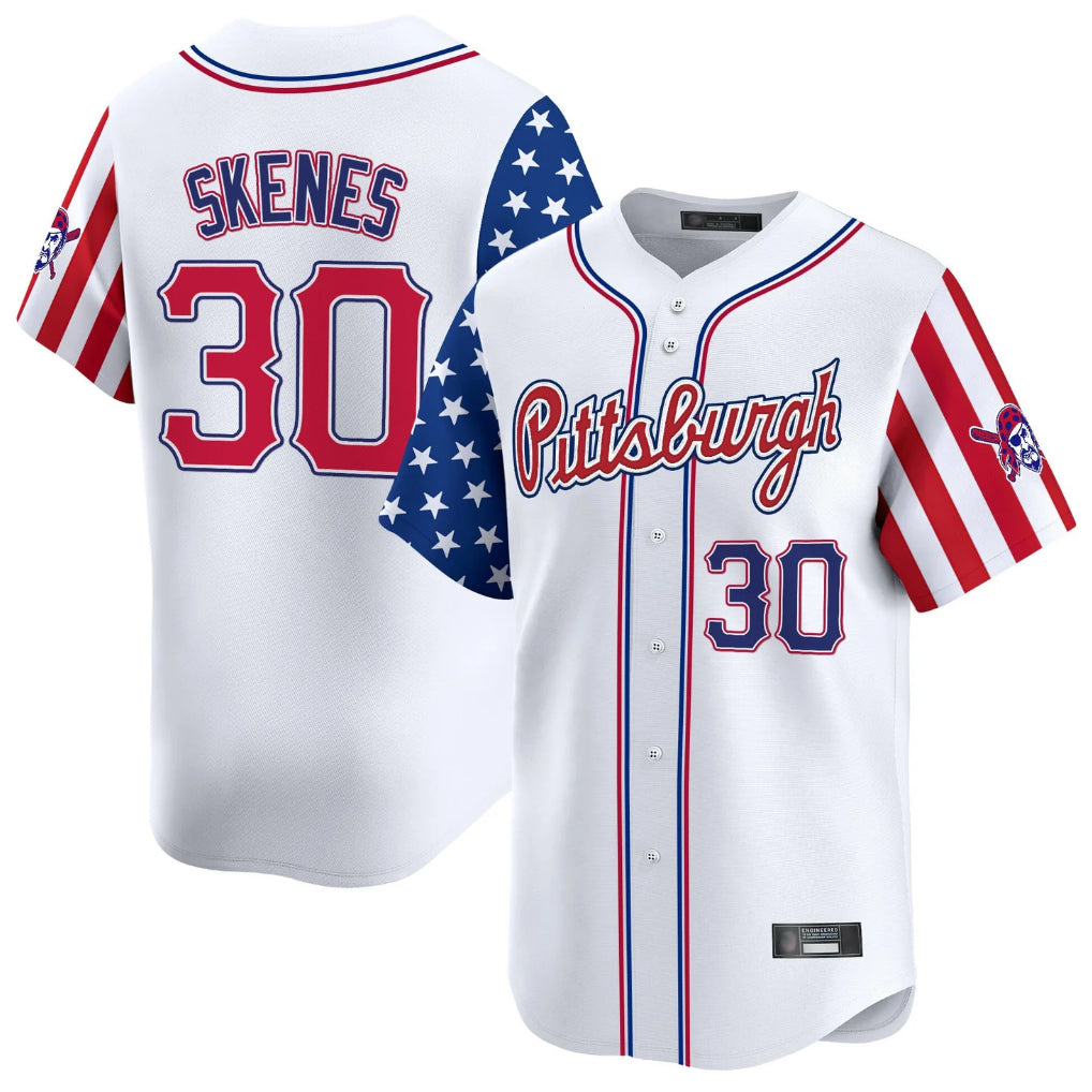 P.Pirates #30 Paul Skenes Player White 2025 Independence Day Vapor Premier Limited Hdoa Stitched Jerseys