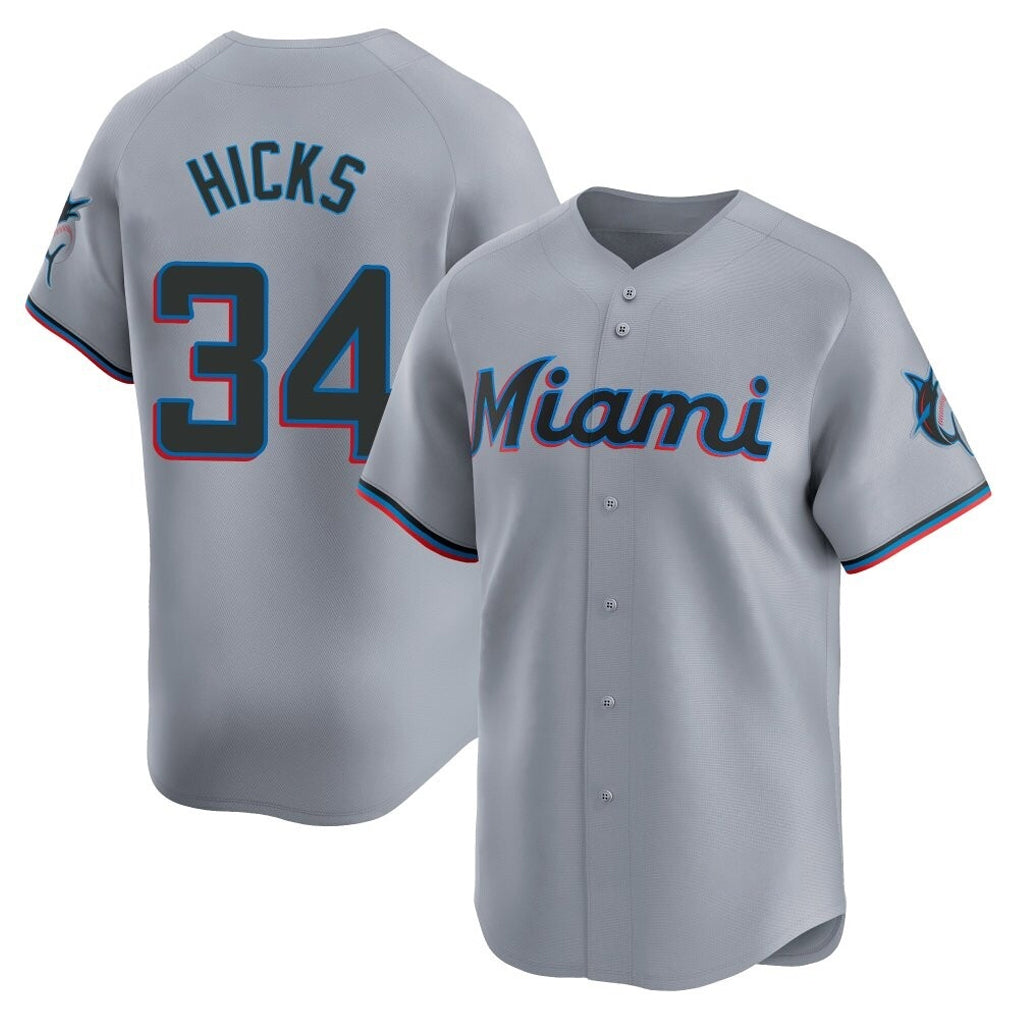 M.Marlins #34 Liam Hicks Player Gray Home Limited Hdoa Stitched Jerseys