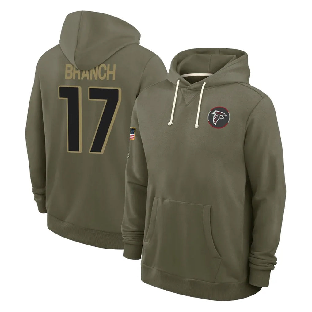 A.Falcons #17 Zachariah Branch Player Olive 2025 Salute to Service Hoodies Hdoa Stitched Jerseys