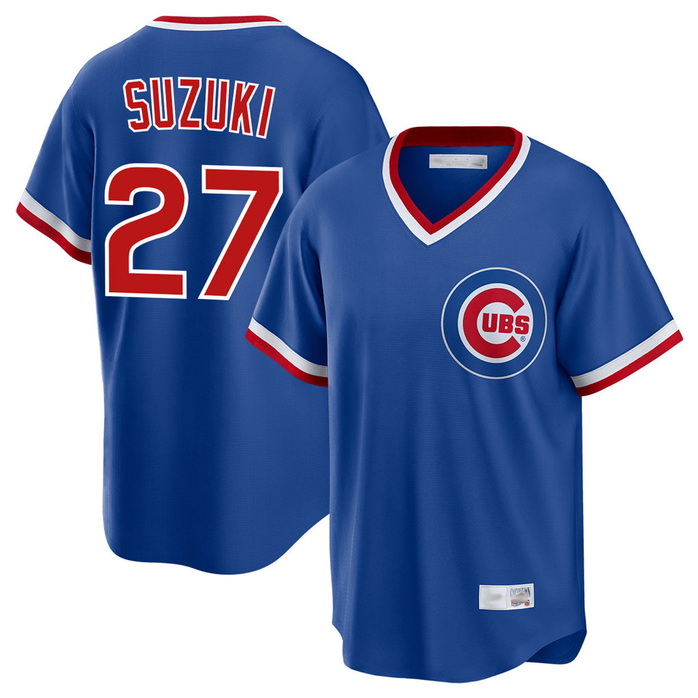 C.Cubs #27 Seiya Suzuki Player Royal T-shirt Cooperstown Collection Limited Hdoa Stitched Jerseys