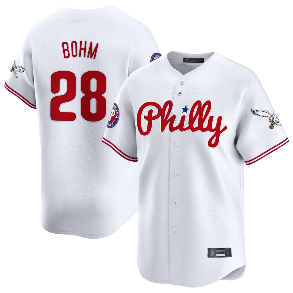 P.Phillies #28 Alec Bohm Player White Phillies & Eagles Vapor Premier Limited Hdoa Stitched Jerseys
