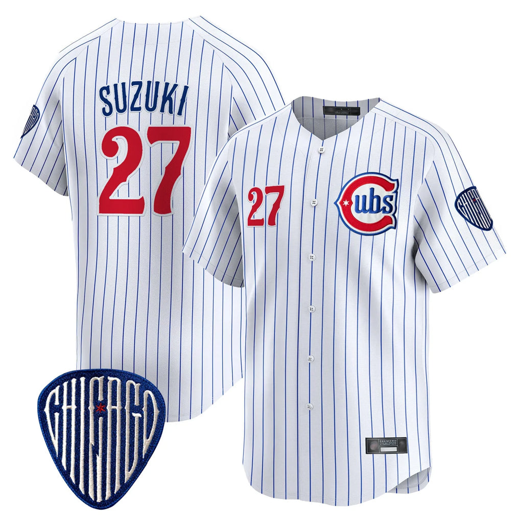 C.Cubs #27 Seiya Suzuki Player White Pinstripe Vapor Premier Limited Home Hdoa Stitched Jerseys