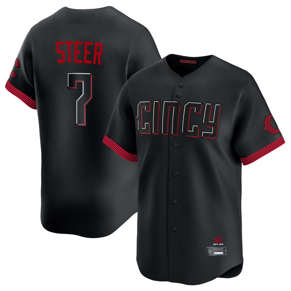 C.Reds #7 Spencer Steer Player Black City Connect Home Limited Hdoa Stitched Jerseys