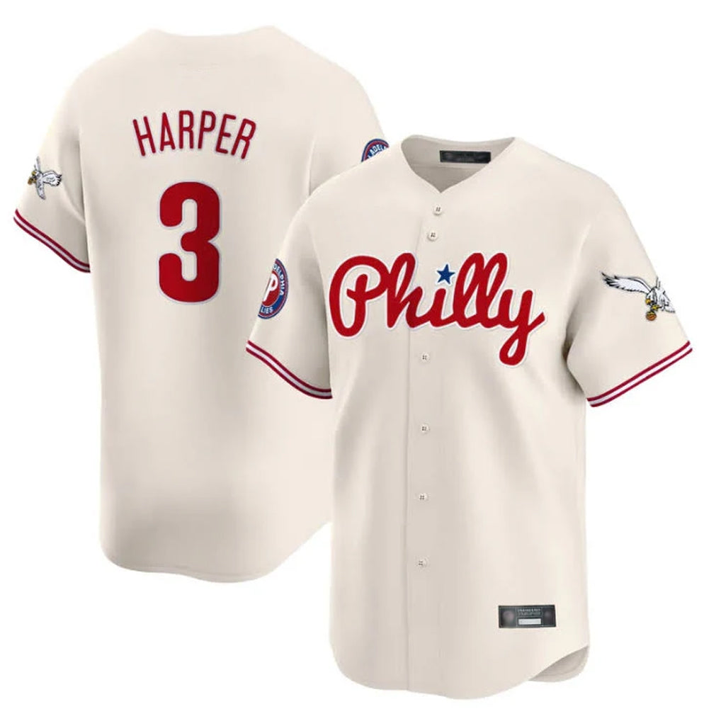 P.Phillies #3 Bryce Harper Player Cream Phillies & Eagles Vapor Premier Limited Hdoa Stitched Jerseys