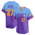C.Rockies #27 Jordan Beck Player Purple-Light Blue City Connect Limited Home T-shirt Hdoa Stitched Jerseys