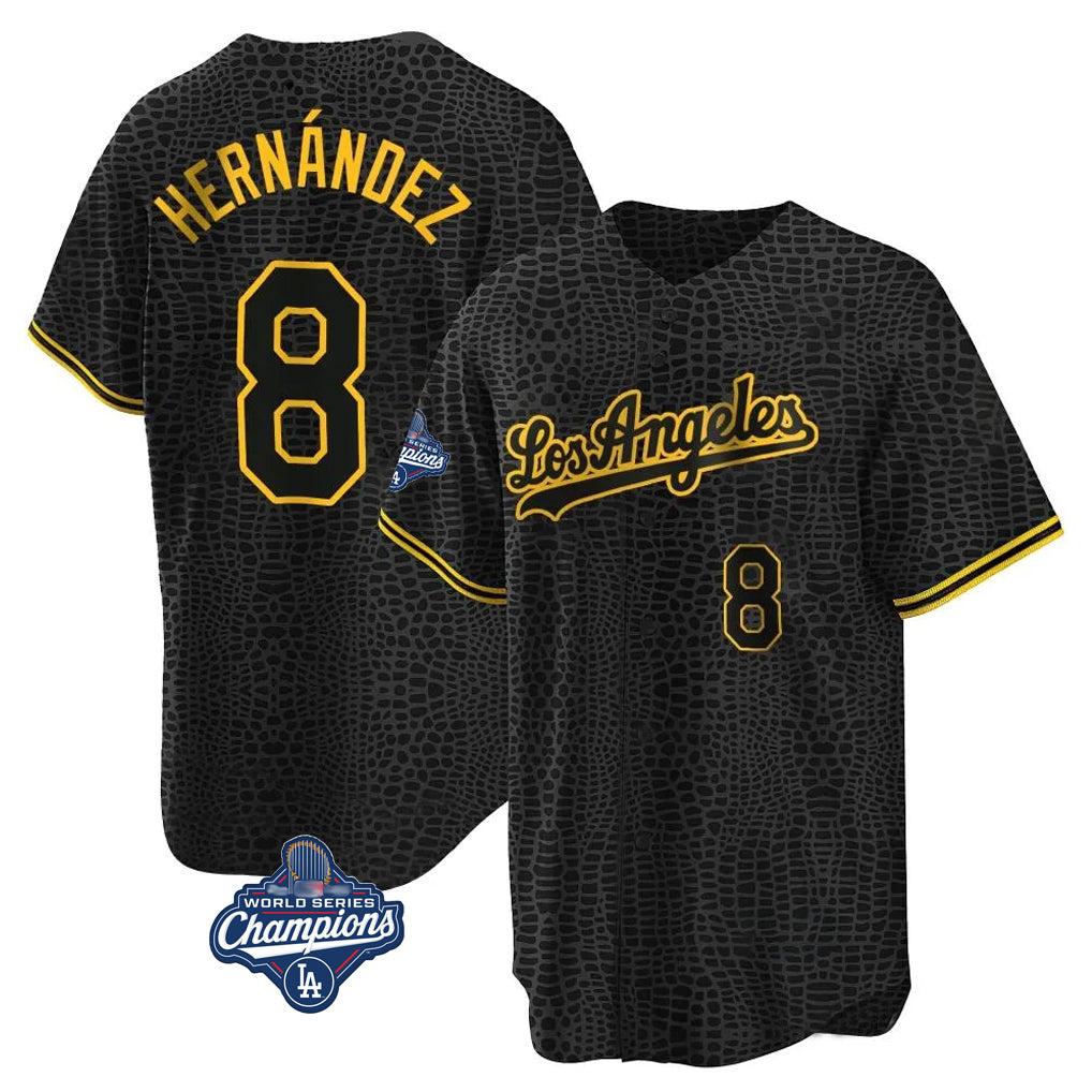 LA.Dodgers #8 Enrique Hern¨¢ndez Player Black Gold World Series Meet Limited Home Hdoa Stitched Jerseys