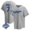 LA.Dodgers #7 Blake Snell Player Gray World Series Meet Road Game Hdoa Stitched Jerseys