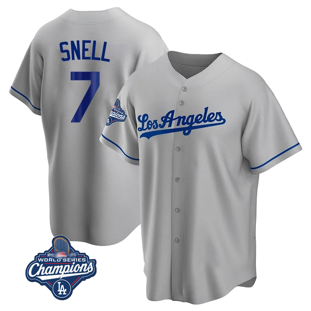 LA.Dodgers #7 Blake Snell Player Gray World Series Meet Road Game Hdoa Stitched Jerseys