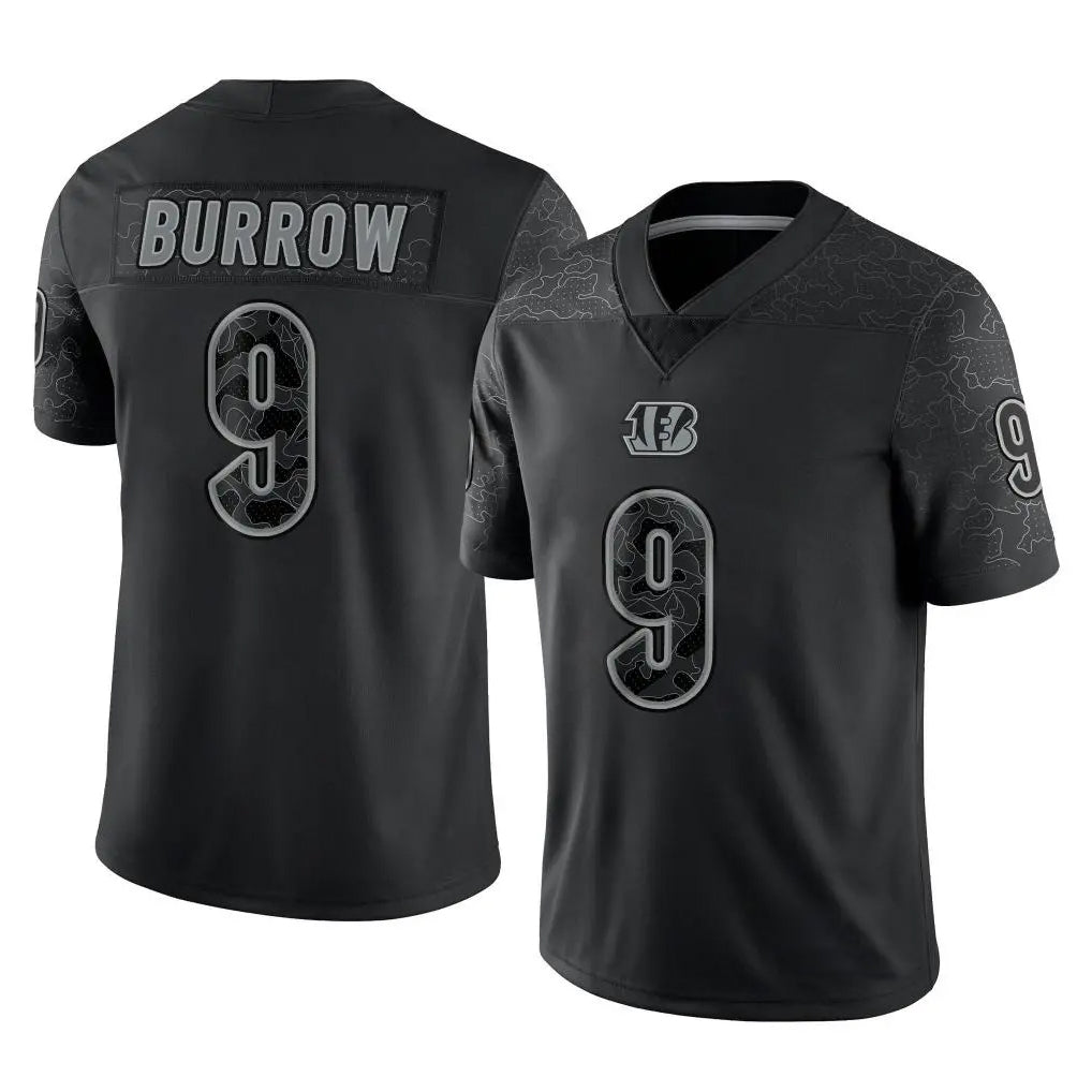 C.Bengals #9 Joe Burrow Player Black Reflective Limited Game Hdoa Stitched Jerseys