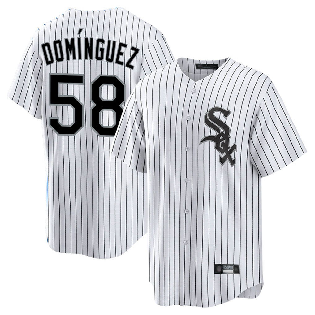 C.White Sox #58 Seranthony Dom¨ªnguez Player White Stripe Home Game Hdoa Stitched Jerseys