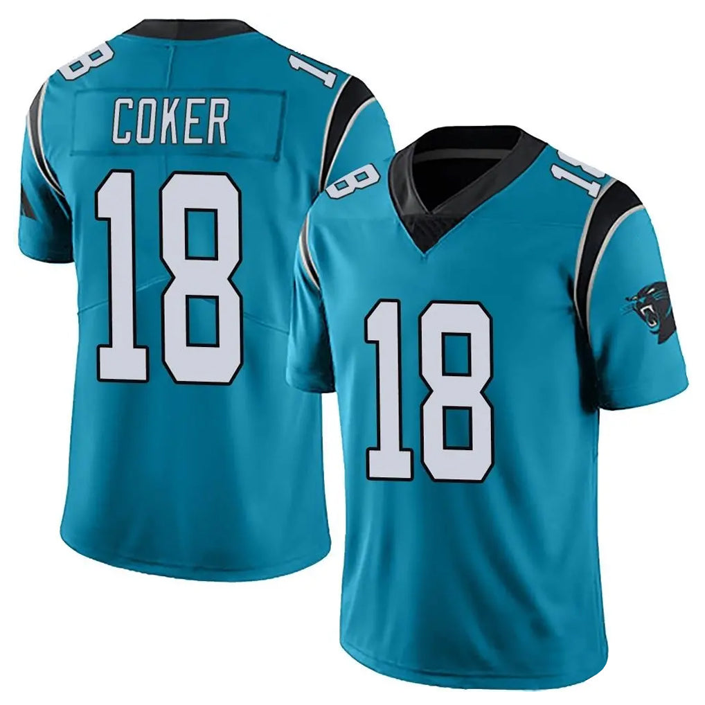 C.Panthers #18 Jalen Coker Player Blue Vapor Untouchable Limited Game Hdoa Stitched Jerseys