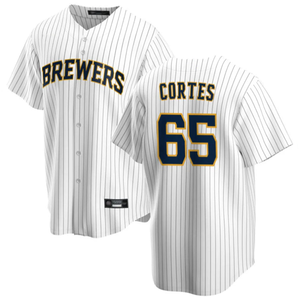 M.Brewers #65 Nestor Cortes Player White Stripes Home Game Hdoa Stitched Jerseys