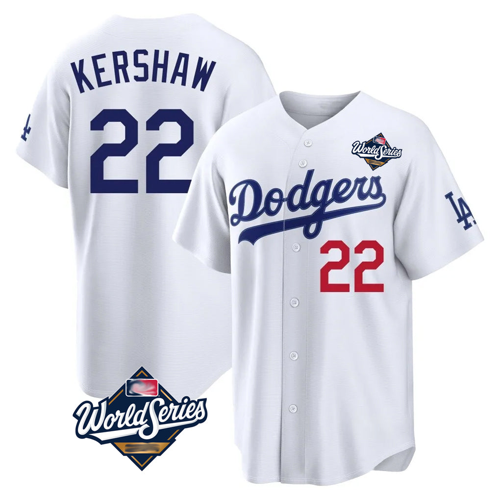 LA.Dodgers #22 Clayton Kershaw Player White World Series Home Game Hdoa Stitched Jerseys