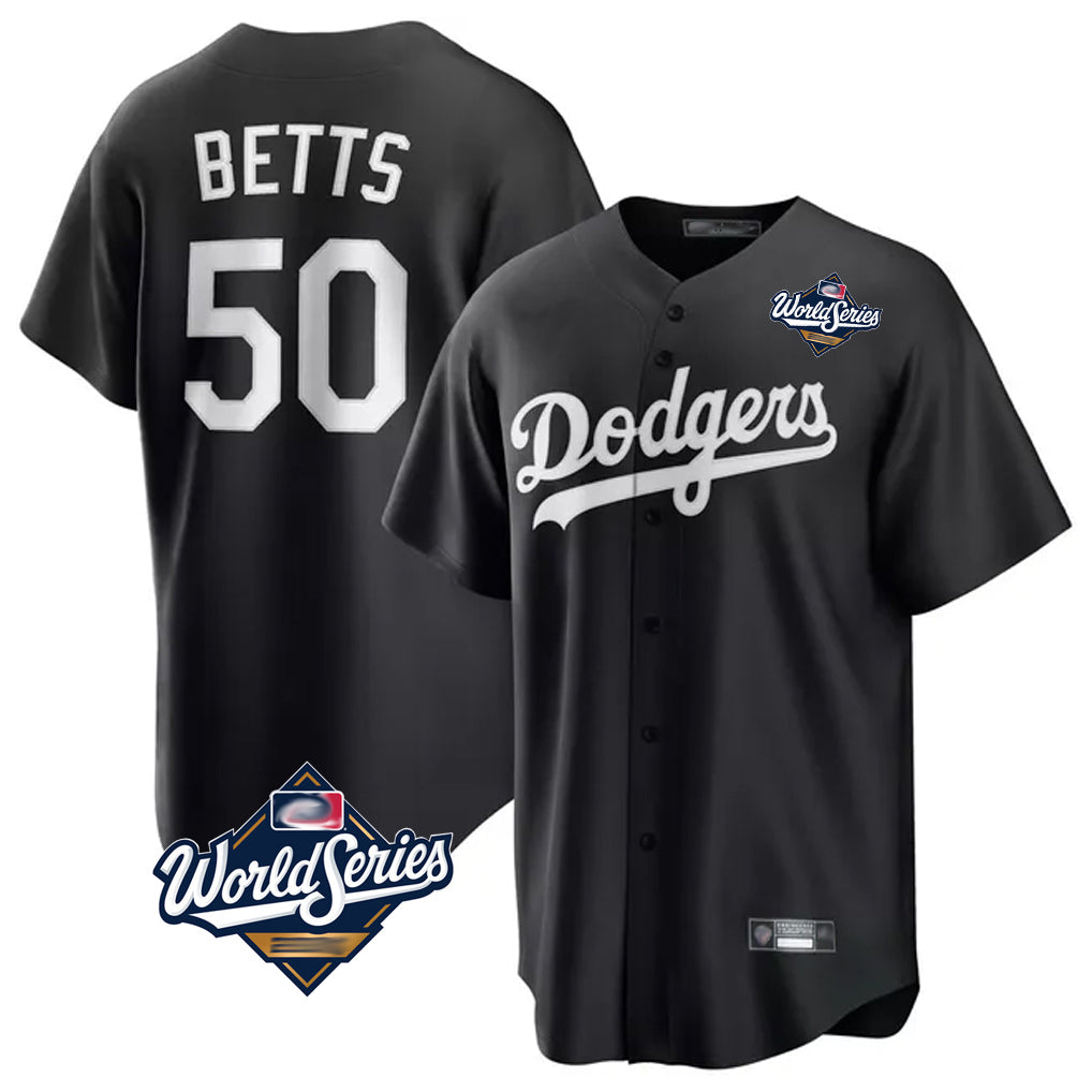 LA.Dodgers #50 Mookie Betts Player Black World Series Carbon Limited Game Hdoa Stitched Jerseys