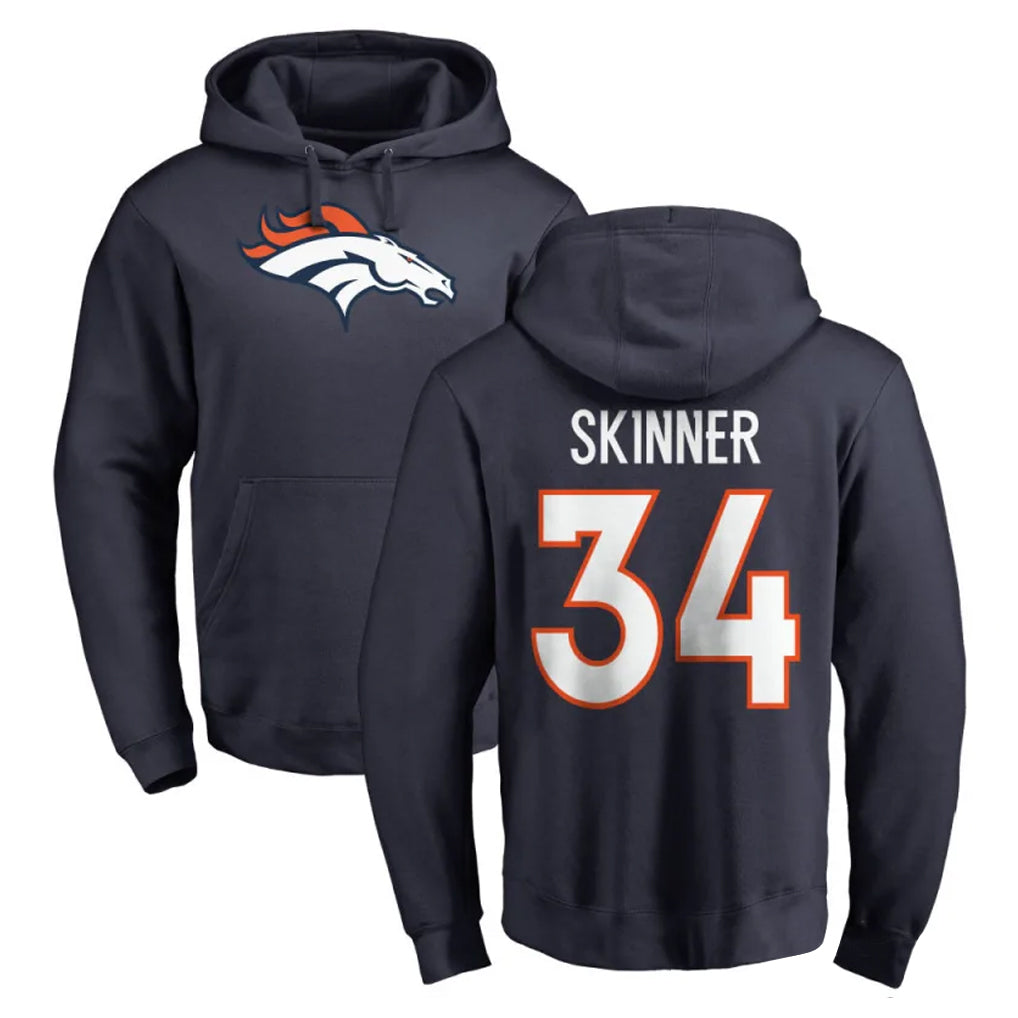 D.Broncos #34 JL Skinner Player Navy Pullover Hoodie Limited Hdoa Stitched Jerseys