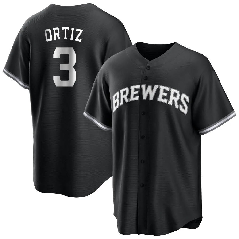 M.Brewers #3 Joey Ortiz Player Black Game Home Hdoa Stitched Jerseys