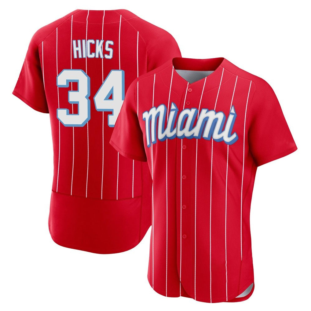 M.Marlins #34 Liam Hicks Player Red City Connect Home Limited Elite Hdoa Stitched Jerseys