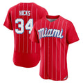 M.Marlins #34 Liam Hicks Player Red City Connect Home Limited Elite Hdoa Stitched Jerseys