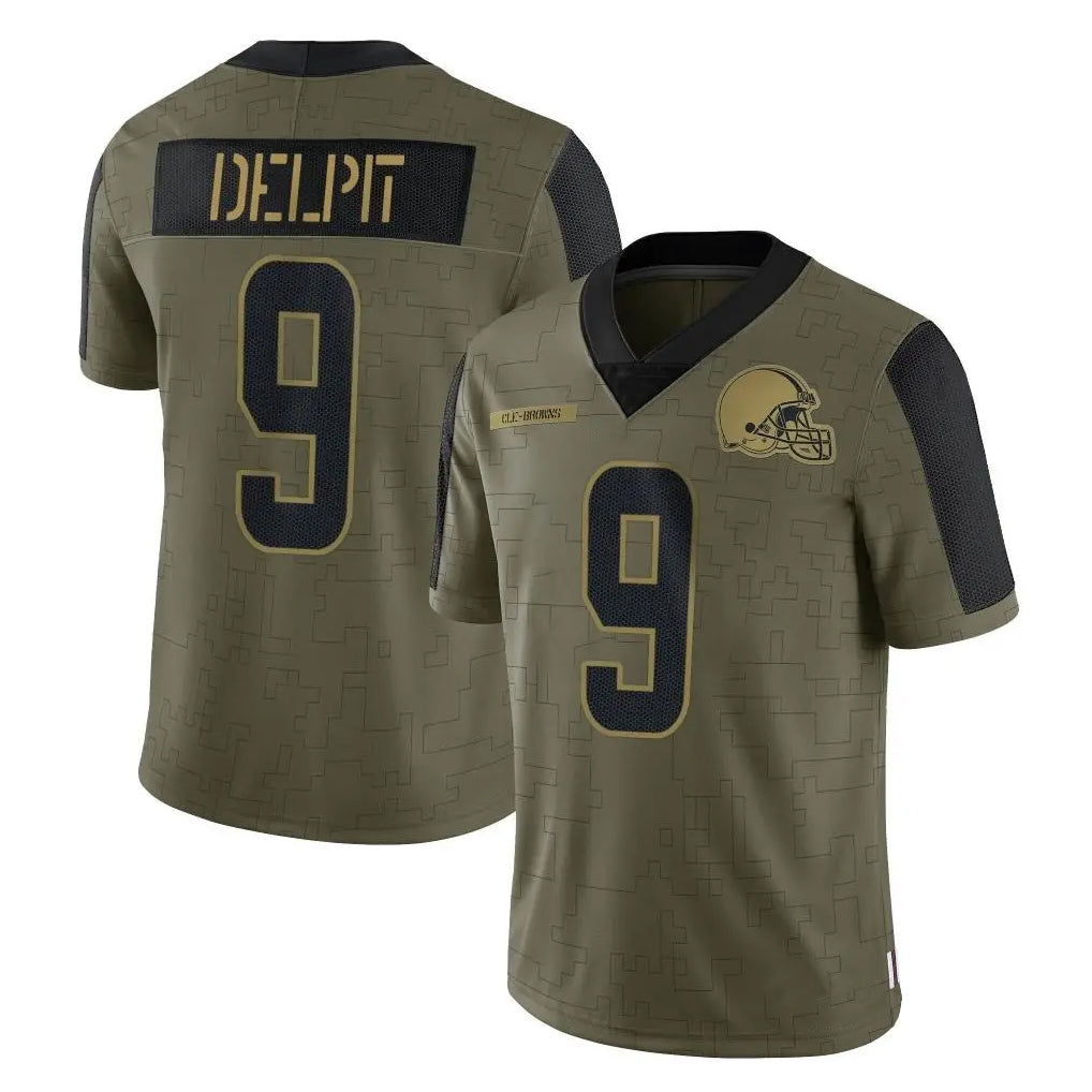 C.Browns #9 Grant Delpit Player Olive Salute to Service Limited Home Game Hdoa Stitched Jerseys