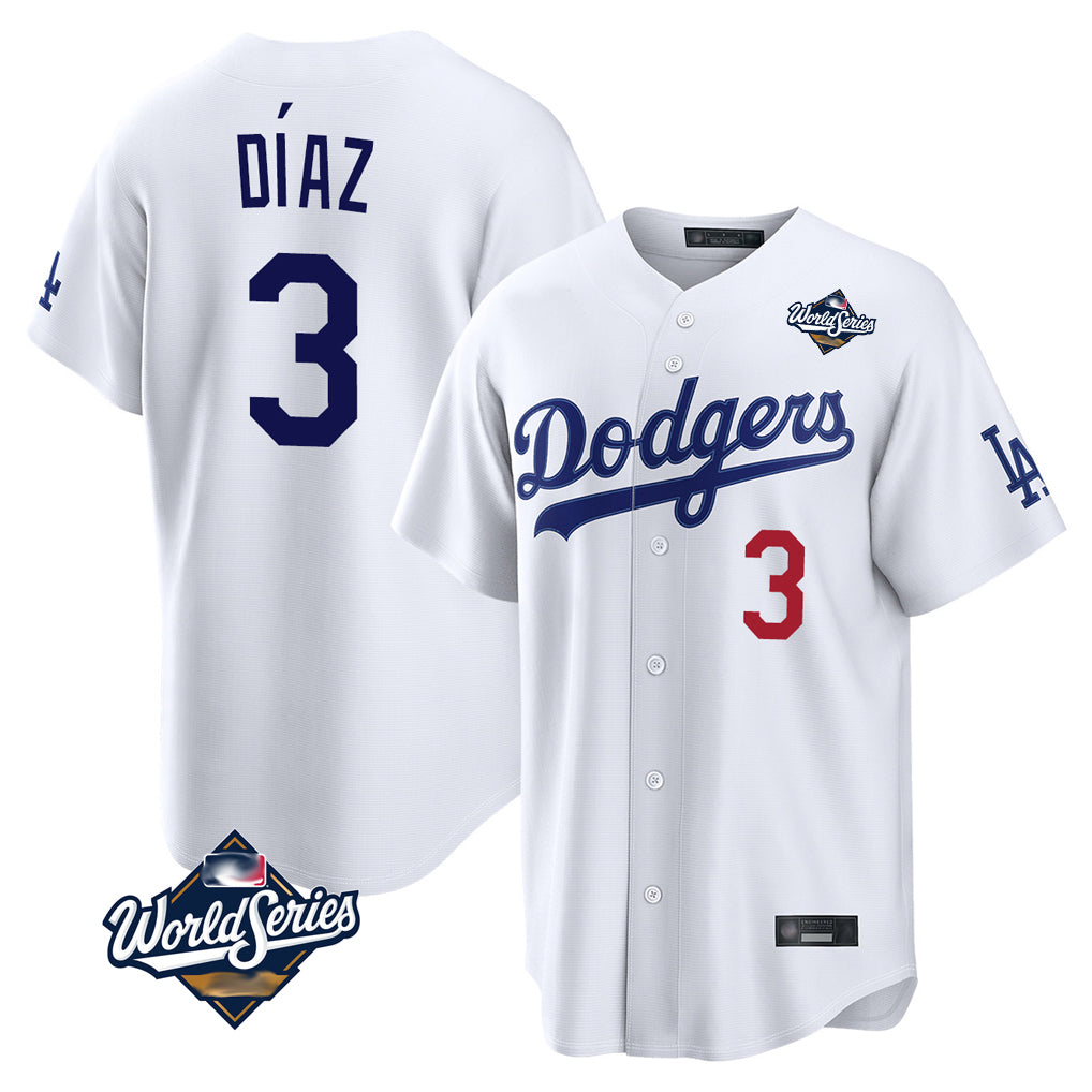 LA.Dodgers #3 Edwin D¨ªaz Player White World Series Home Game Hdoa Stitched Jerseys