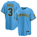 M.Brewers #3 Joey Ortiz Player Light Blue Road Stadium Game Hdoa Stitched Jerseys