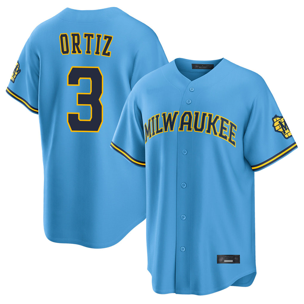 M.Brewers #3 Joey Ortiz Player Light Blue Road Stadium Game Hdoa Stitched Jerseys