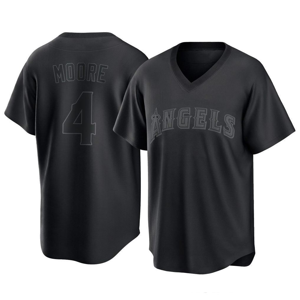 LA.Angels #4 Christian Moore Player Black Pitch Fashion T-shirt Hdoa Stitched Jerseys