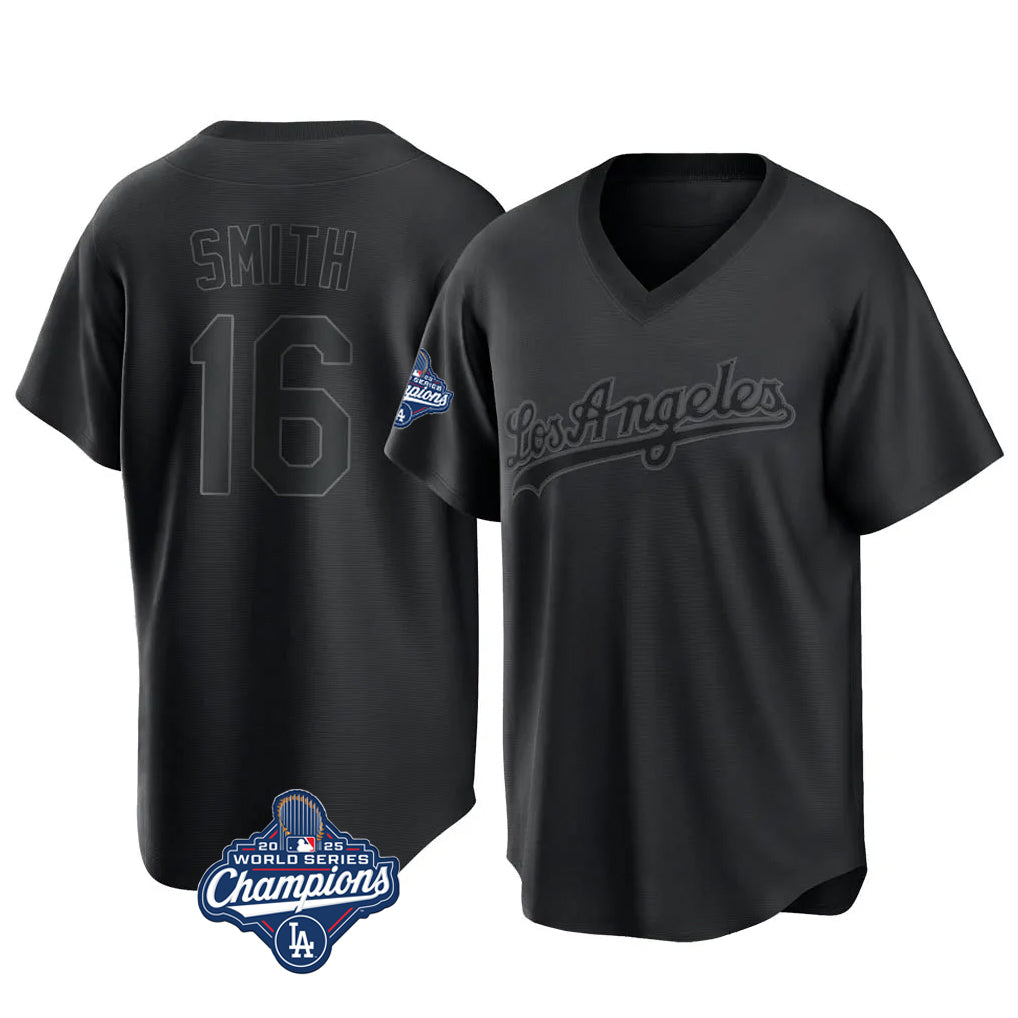 LA.Dodgers #16 Will Smith Player Black World Series Meet Pitch Fashion T-shirt Hdoa Stitched Jerseys