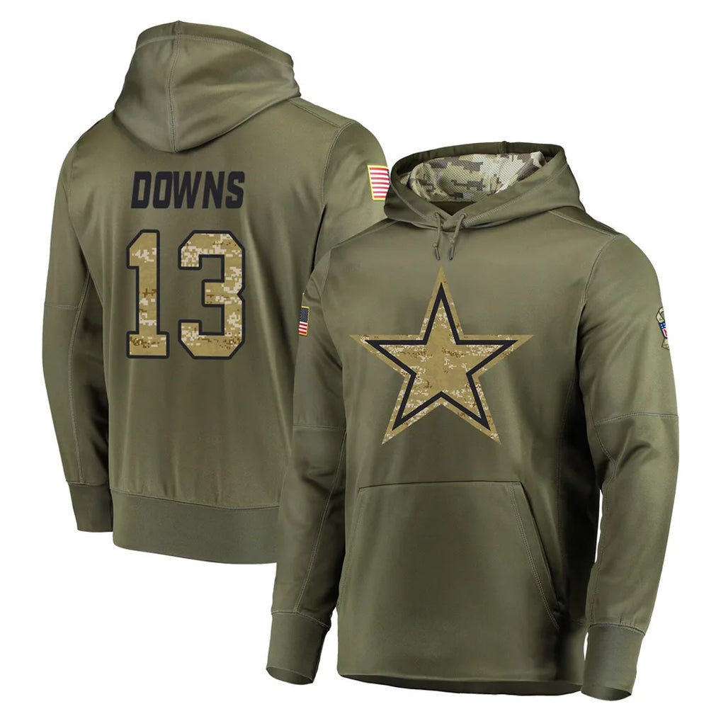 D.Cowboys #13 Caleb Downs Player Olive Salute to Service Pullover Hoodies Home Game Hdoa Stitched Jerseys