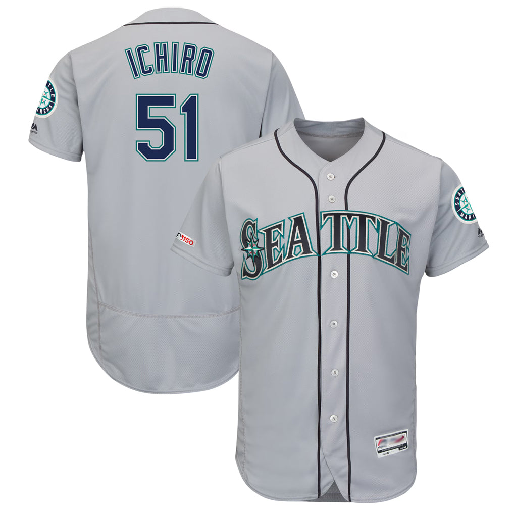 S.Mariners #51 Ichiro Suzuki Player Gray Majestic Road Flex Base Collection Limited Hdoa Stitched Jerseys
