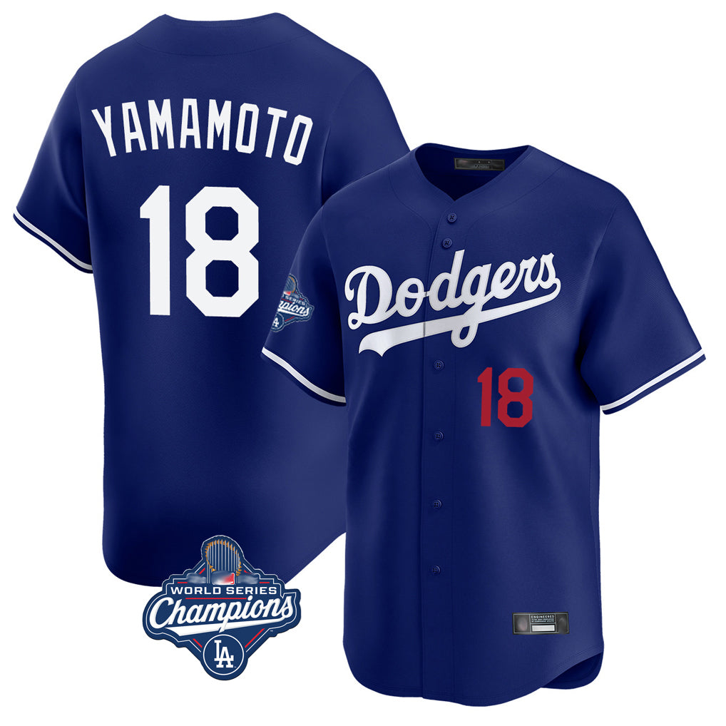 LA.Dodgers #18 Yoshinobu Yamamoto Player Royal World Series Meet Limited Home Hdoa Stitched Jerseys