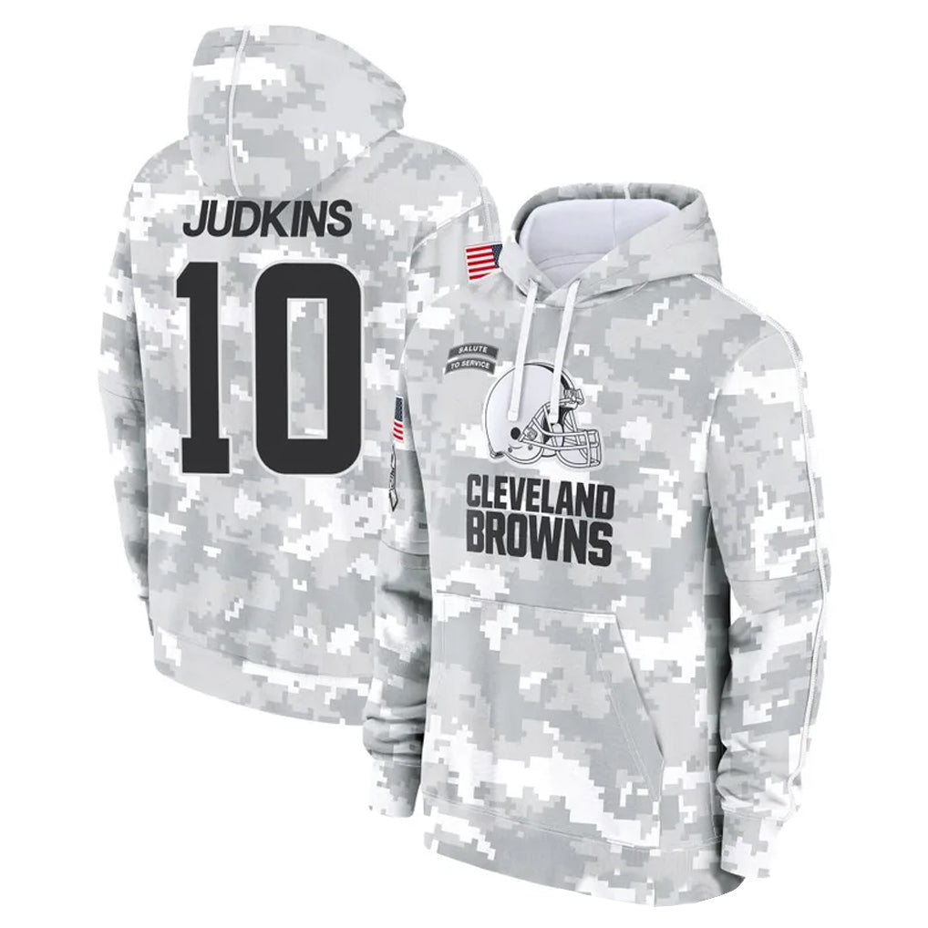 C.Browns #10 Quinshon Judkins Player Arctic Camo Salute to Service Hoodies Limited Game Hdoa Stitched Jerseys