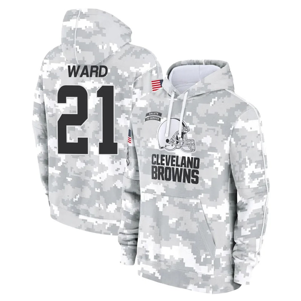 C.Browns #21 Denzel Ward Player Arctic Camo Salute to Service Hoodies Limited Game Hdoa Stitched Jerseys