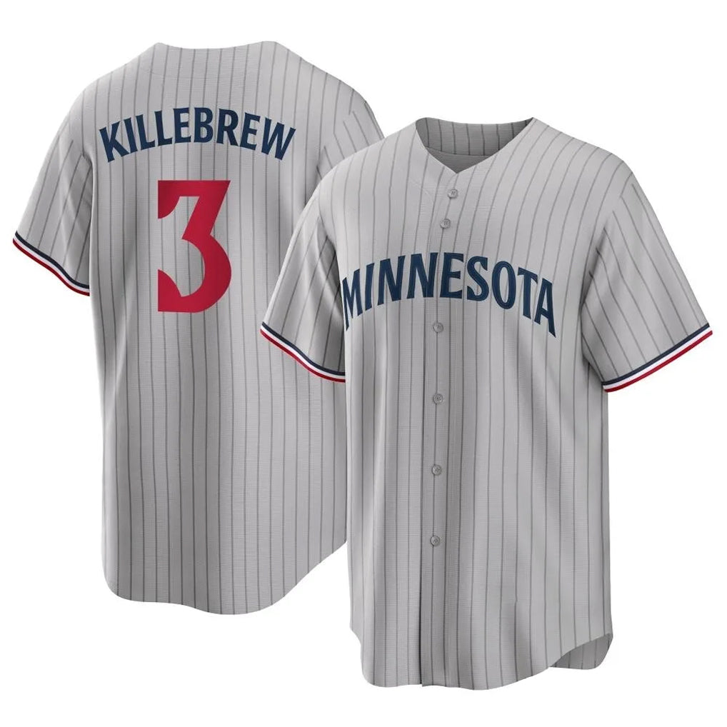 M.Twins #3 Harmon Killebrew Player Gray Game Limited Home Hdoa Stitched Jerseys