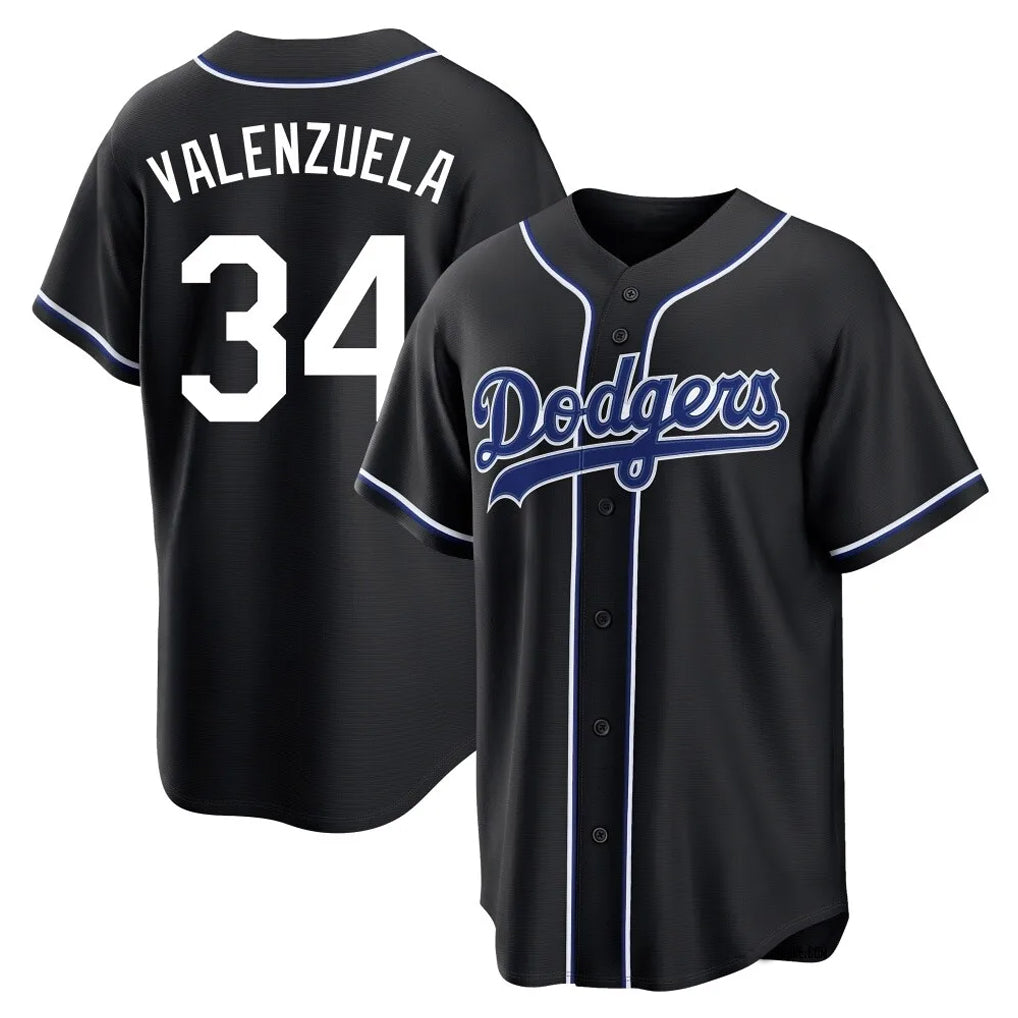 LA.Dodgers #34 Fernando Valenzuela Player Black Carbon Limited Home Hdoa Stitched Jerseys