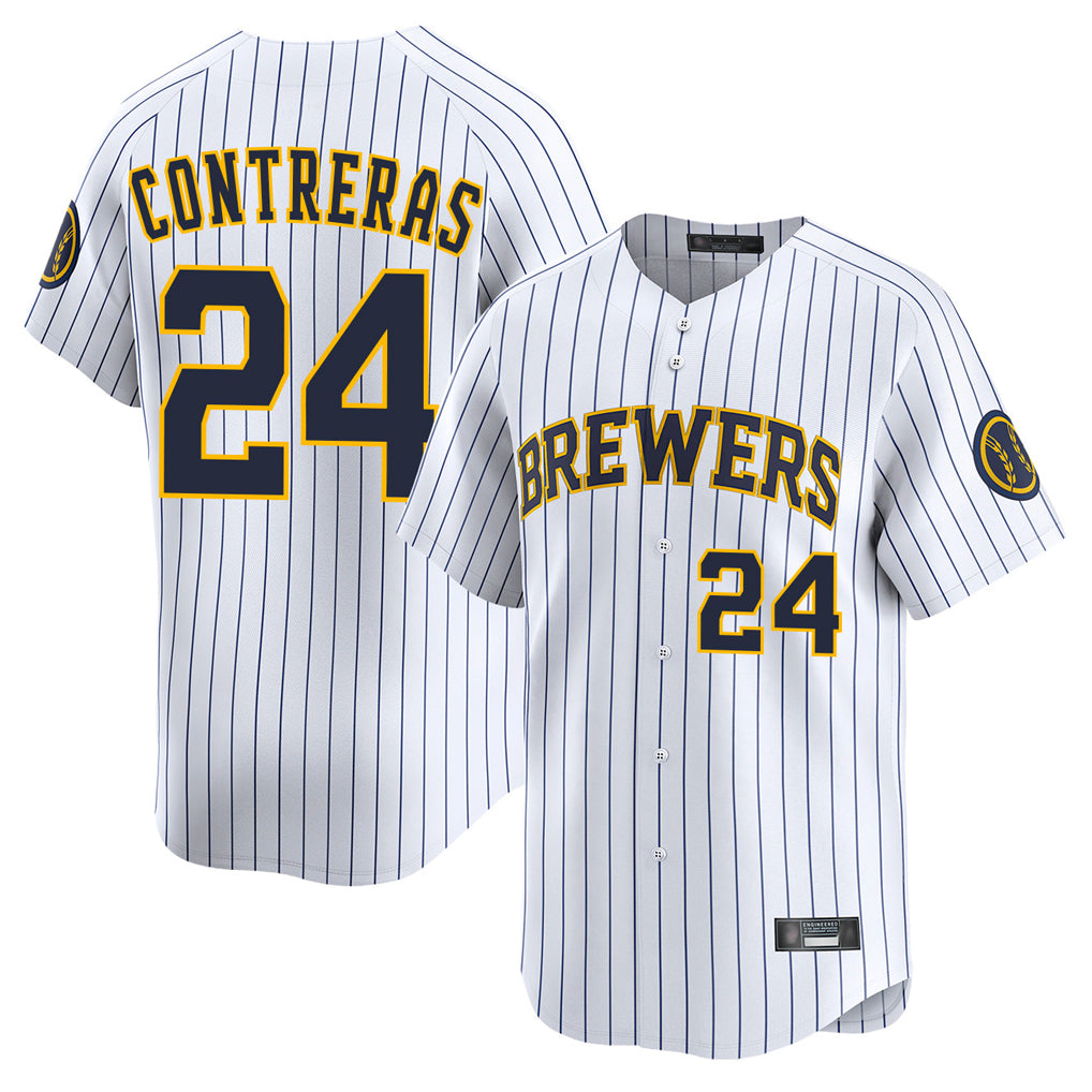 M.Brewers #24 William Contreras Player White Stripes Home Limited Game Hdoa Stitched Jerseys