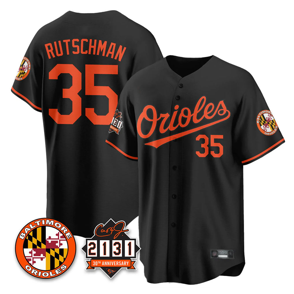 B.Orioles #35 Adley Rutschman Player Black 30th Anniversary of 2131 Home Game Hdoa Stitched Jerseys